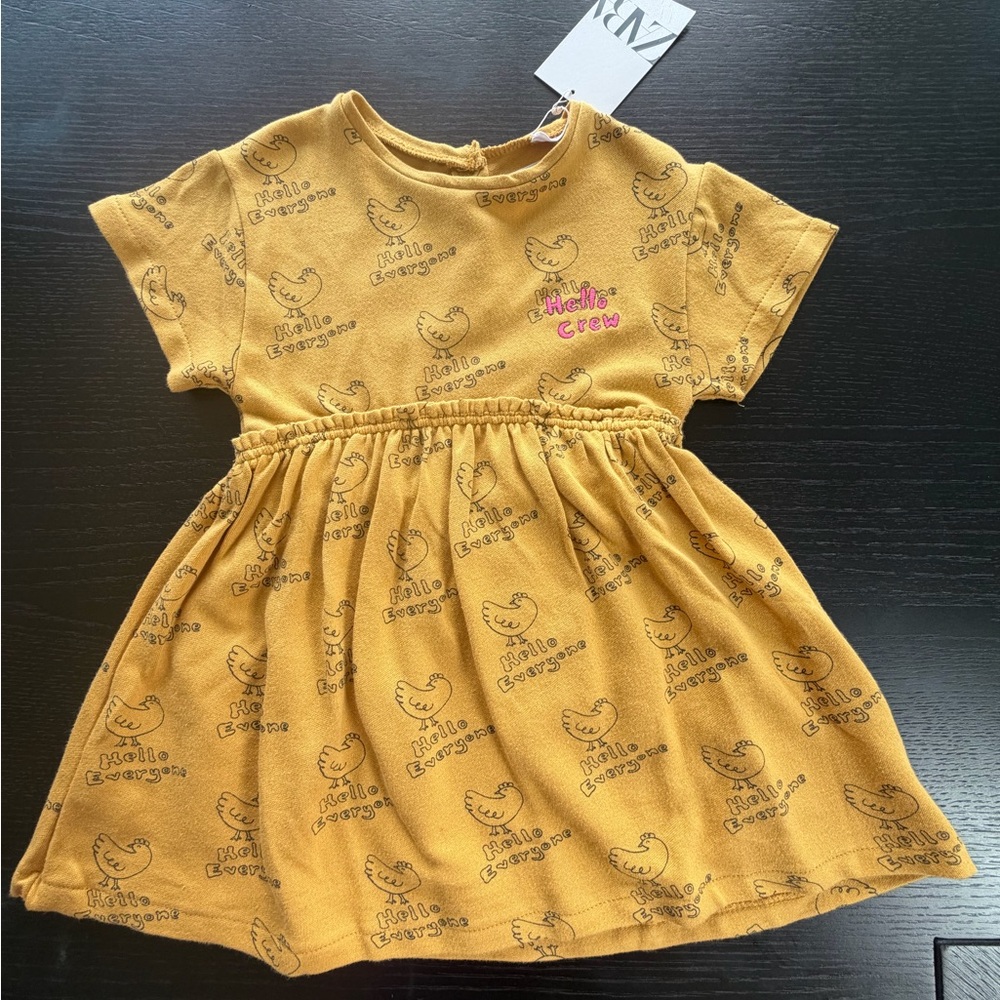 Zara Mustard Kids Dress with Smiley Design